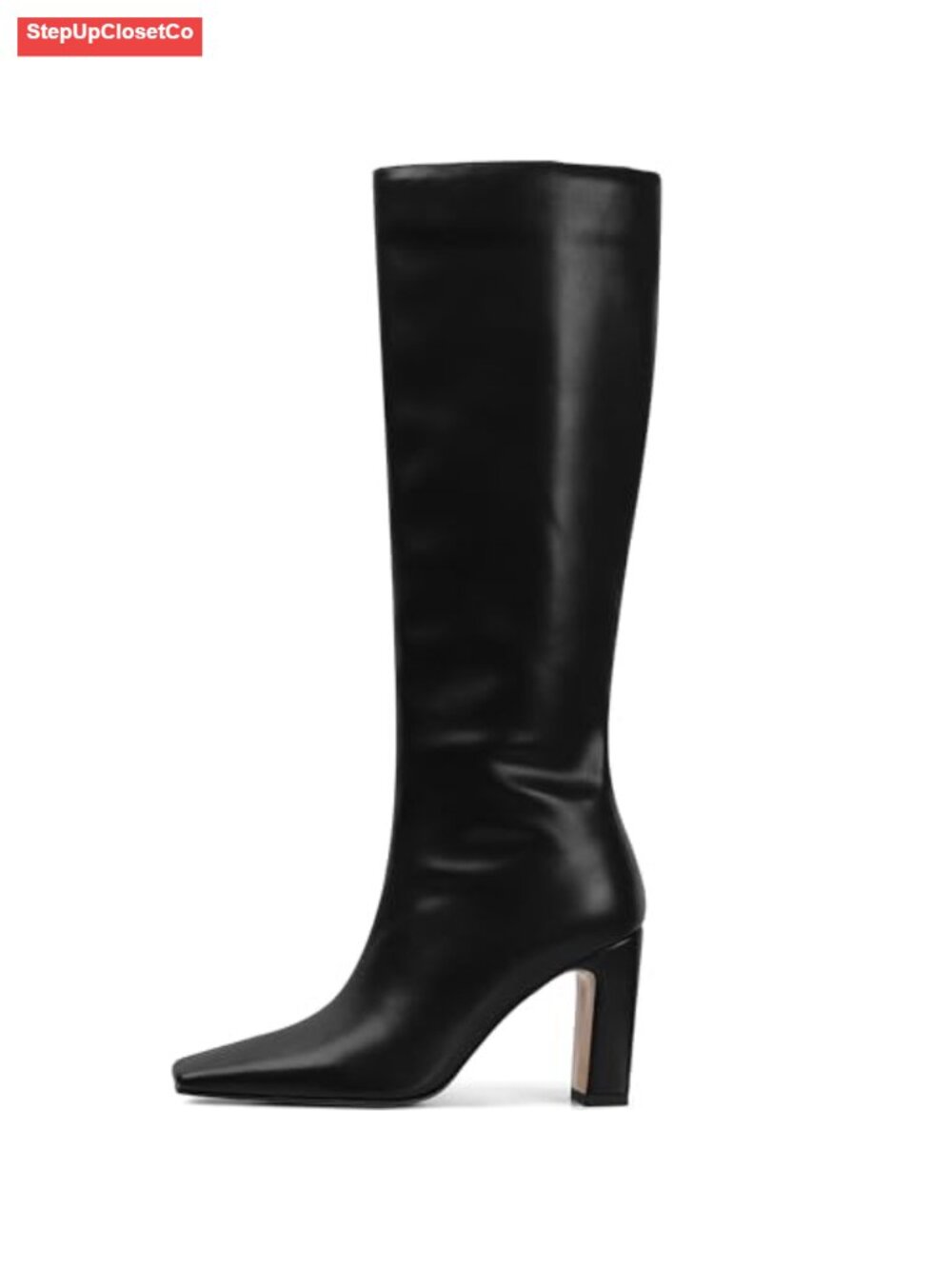 Knee High Boots Women Square Toe Chunky Heel Faux Leather